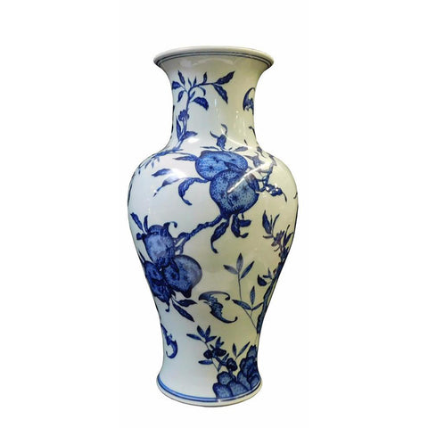 blue white vase with longevity painting 