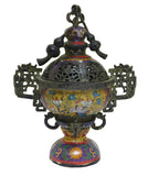 cloisonne - yellow enamal - incense burner