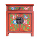 flower painting red cabinet