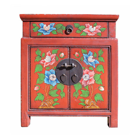 flower painting red cabinet