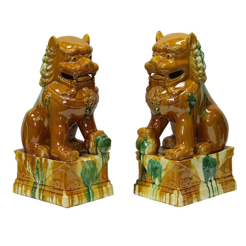 pair ceramic feng shui foo dog