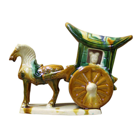 Chinese Tri-Color Ceramic Horse Cart Figure cs2386S