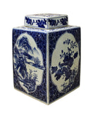 blue white jar - square jar - Porcelain box