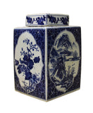 blue white jar - square jar - Porcelain box
