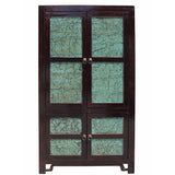 large tall blue black storage cabinet