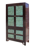 Chinese Distressed Turquoise Brown Large Armoire Wardrobe Cabinet cs2708S