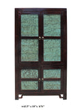 Chinese Distressed Turquoise Brown Large Armoire Wardrobe Cabinet cs2708S