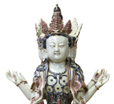 Vintage Chinese Tong Style Blue Red White Porcelain Kwan Yin Tara Bodhisattva Statue cs2959S