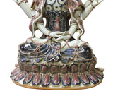 Vintage Chinese Tong Style Blue Red White Porcelain Kwan Yin Tara Bodhisattva Statue cs2959S