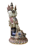 Vintage Chinese Tong Style Blue Red White Porcelain Kwan Yin Tara Bodhisattva Statue cs2959S