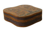 Chinese Yellow Brown Lacquer Color Dragons Scenery Painting Box cs2963S