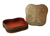 Chinese Yellow Brown Lacquer Color Dragons Scenery Painting Box cs2963S