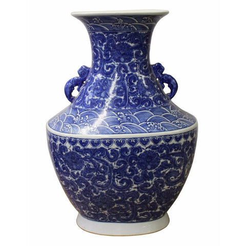 blue white porcelain vase with flower painting