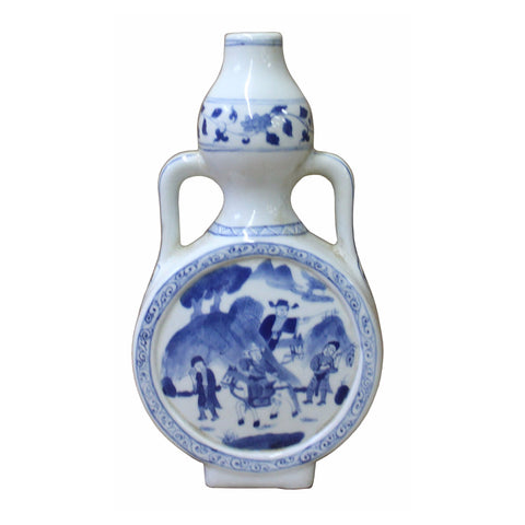 Chinese Blue White Porcelain People Theme Gourd Vase