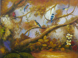 Oil Paint Canvas Art Tropical Forest Birds Play Wall Decor cs319S