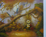 Oil Paint Canvas Art Tropical Forest Birds Play Wall Decor cs319S