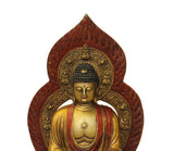 metal gold sitting Buddha on lotus base