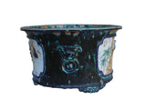 Chinese Ceramic Dimensional Flower Butterfly Round Green Glaze Planter