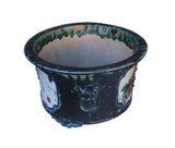 Chinese Ceramic Dimensional Flower Butterfly Round Green Glaze Planter