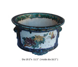 Chinese Ceramic Dimensional Flower Butterfly Round Green Glaze Planter