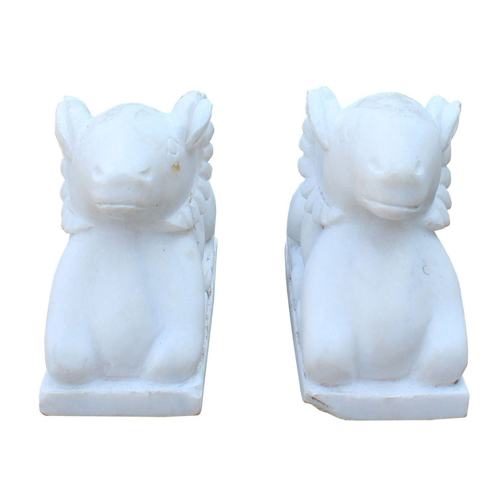 Pair Chinese Vintage Look Dirt White Crouching Ram Stone Statue cs3305S Pair Chinese Vintage Look Dirt White Crouching Ram Stone Statue cs3305S