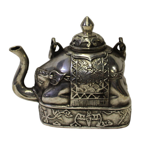 Handmade Metal Silver Color Elephant Shape Teapot Display