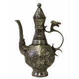 Chinese Handmade Metal Silver Color Jar Shape Teapot Display 