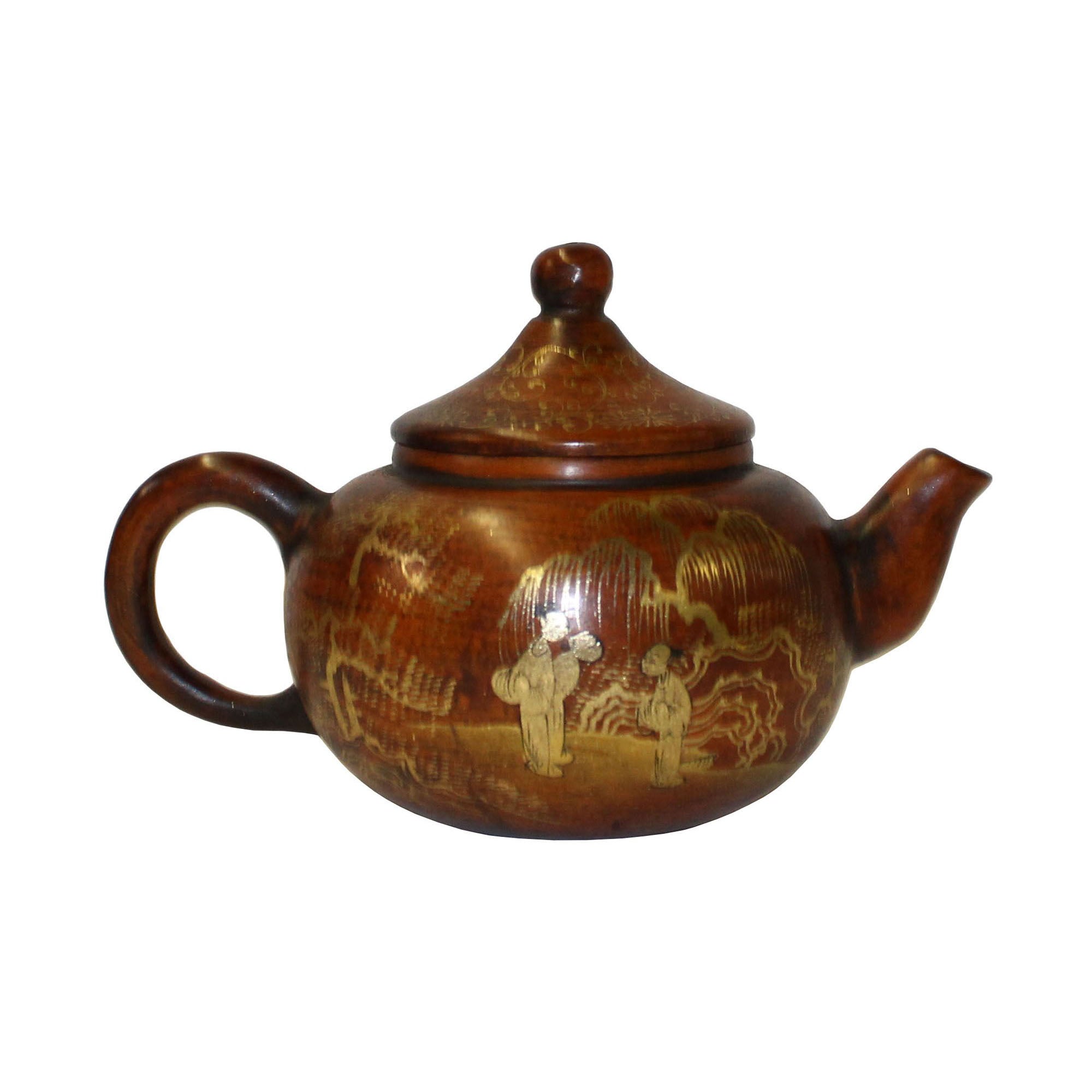 Chinese Zisha Clay Brown Golden Scenery Teapot Display cs3400S Chinese Zisha Clay Brown Golden Scenery Teapot Display cs3400S