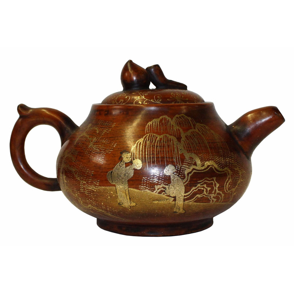 Chinese Zisha Clay Brown Golden Scenery Teapot Display cs3406S Chinese Zisha Clay Brown Golden Scenery Teapot Display cs3406S