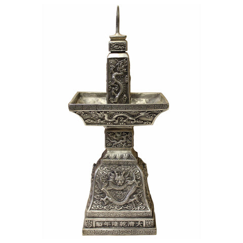 candle holder - silver holder - dragon motif