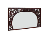 Chinese Reddish Brown Stain Geometric Scenery Carving Wood Frame Wall Mirror cs3513S