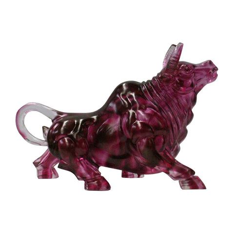  Purple Liuli Crystal Glass Pate-de-verre Bull Figure