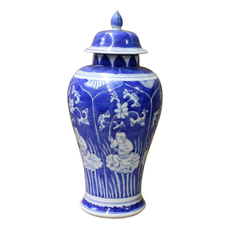 blue white jar - square jar - Porcelain box