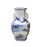 Chinese Blue & White Porcelain Oriental Mountain Scenery Graphic Vase cs3609S