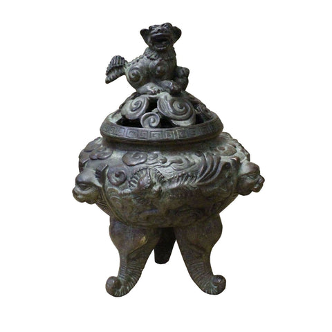 Oriental Distressed Bronze Metal Incense Burner