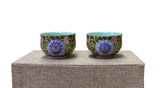Pair Chinese Porcelain Famille Color Lotus Flower Cups