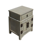 Chinese Distressed Light Gray Metal Hardware End Table Nightstand cs3917S