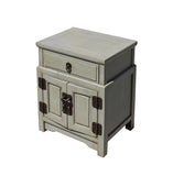 Chinese Distressed Light Gray Metal Hardware End Table Nightstand cs3917S