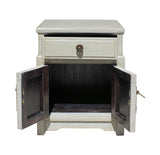 Chinese Distressed Light Gray Metal Hardware End Table Nightstand cs3917S