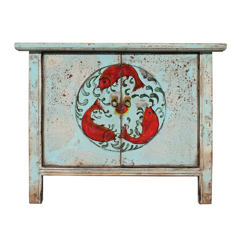 light blue fish graphic painting cabinet