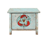 Chinese Distressed Light Pale Blue Fishes Graphic Table Cabinet cs3929S