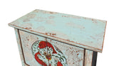 Chinese Distressed Light Pale Blue Fishes Graphic Table Cabinet cs3929S