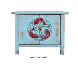 Chinese Distressed Light Pale Blue Fishes Graphic Table Cabinet cs3970S