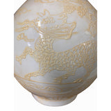 Chinese Off White Porcelain Dimensional Kirin Flower Round Shape Vase cs4003S