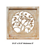 carved panel with flower and birds