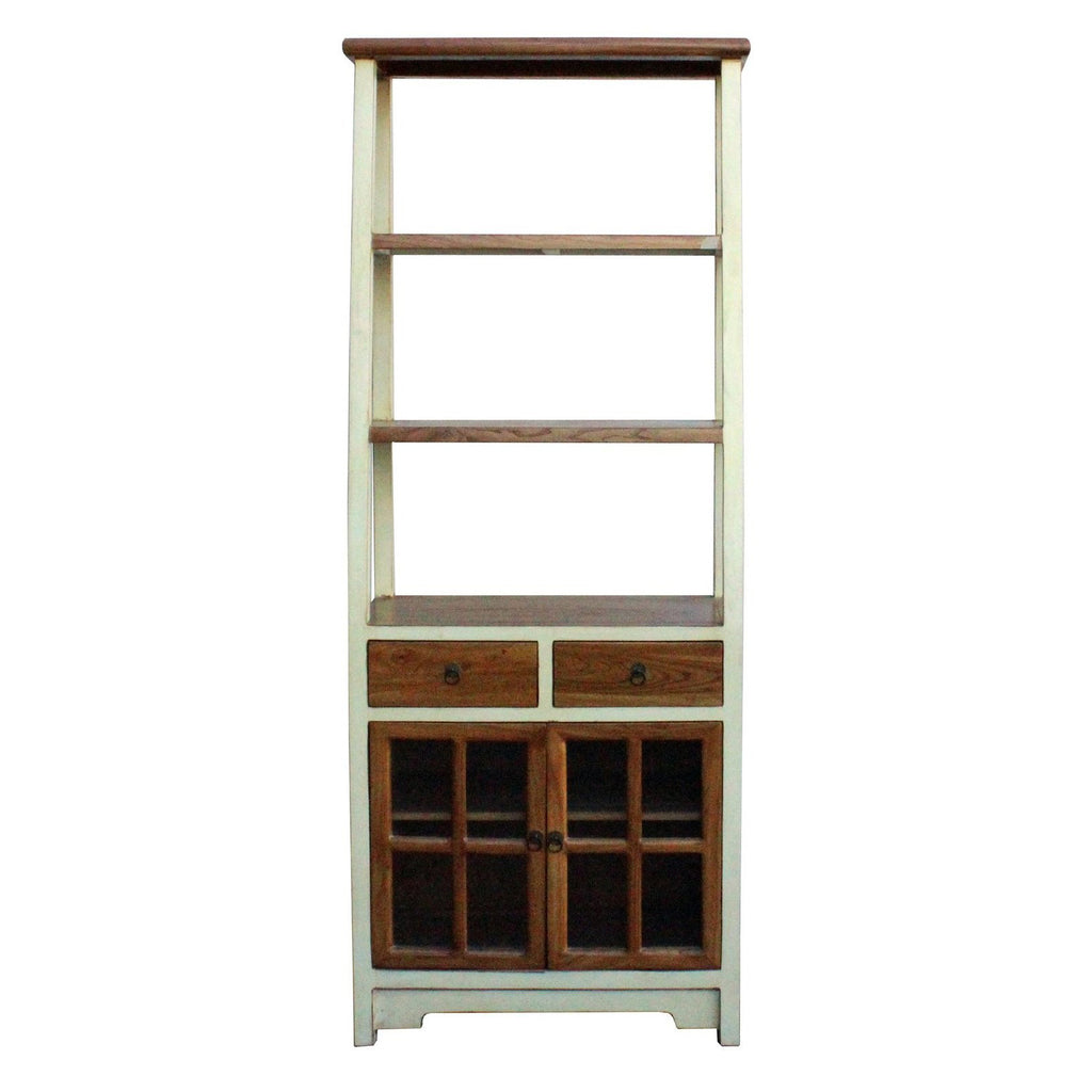 Oriental Cream White Brown Glass Door China Bookcase Cabinet cs4173S