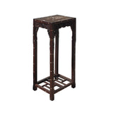 Chinese Rosewood Brown Mother of Pearl Inlay Stand Pedestal Table cs4193S