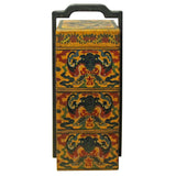 Chinese Yellow Lacquer Color Bats Floral Graphic Painting Box cs4199S