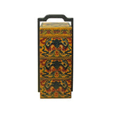 Chinese Yellow Lacquer Color Bats Floral Graphic Painting Box cs4199S