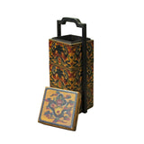 Chinese Yellow Lacquer Color Bats Floral Graphic Painting Box cs4199S